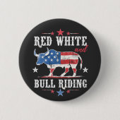 Red White and Bull Riding American Cowboys Button (Vorderseite)