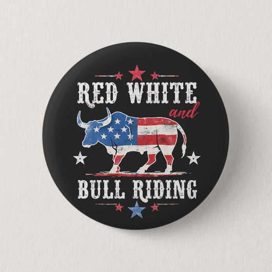 Red White and Bull Riding American Cowboys Button (Vorderseite)