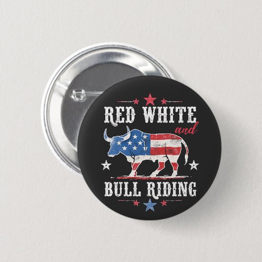 Red White and Bull Riding American Cowboys Button (Vorne & Hinten)
