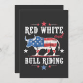 Red White and Bull Riding American Cowboys Einladung (Vorne/Hinten)