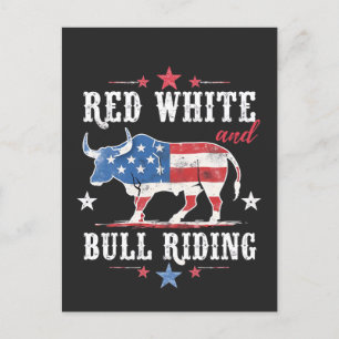Red White and Bull Riding American Cowboys Feiertagspostkarte