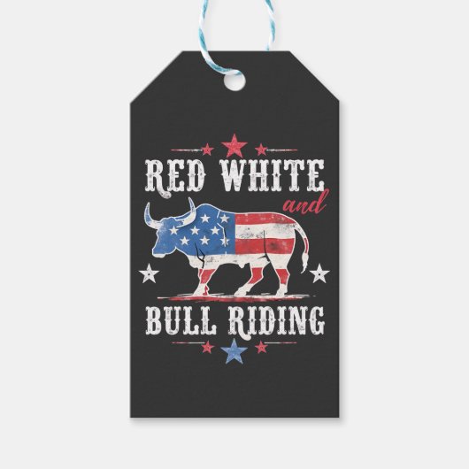 Red White and Bull Riding American Cowboys Geschenkanhänger (Vorderseite)
