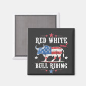 Red White and Bull Riding American Cowboys Magnet (Vorderseite/Rückseite)