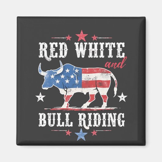 Red White and Bull Riding American Cowboys Magnet (Vorne)