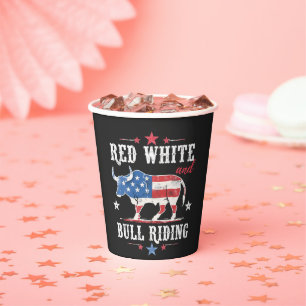 Red White and Bull Riding American Cowboys Pappbecher