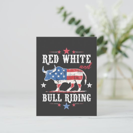 Red White and Bull Riding American Cowboys Postkarte (Stehend Vorderseite)