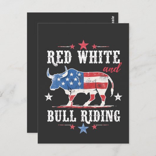 Red White and Bull Riding American Cowboys Postkarte (Vorne/Hinten)