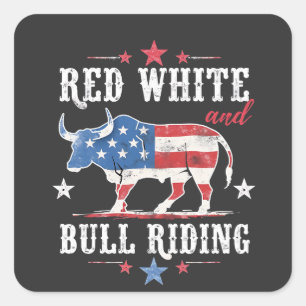 Red White and Bull Riding American Cowboys Quadratischer Aufkleber