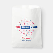 Red White and Due 4. Juli Patriotic Baby Dusche Geschenktütchen (Vorderseite)
