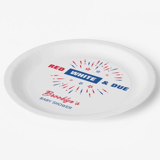 Red White and Due 4. Juli Patriotic Baby Dusche Pappteller (Schrägansicht)