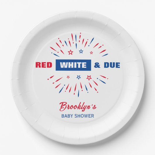 Red White and Due 4. Juli Patriotic Baby Dusche Pappteller (Vorderseite)