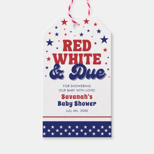 Red, White and Due 4 July Patriotic Baby Shower Geschenkanhänger (Vorderseite)