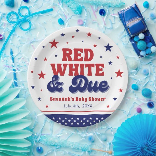 Red, White and Due 4 July Patriotic Baby Shower Pappteller (Party)