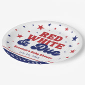 Red, White and Due 4 July Patriotic Baby Shower Pappteller (Schrägansicht)