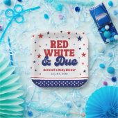 Red, White and Due 4 July Patriotic Baby Shower Pappteller (Party)