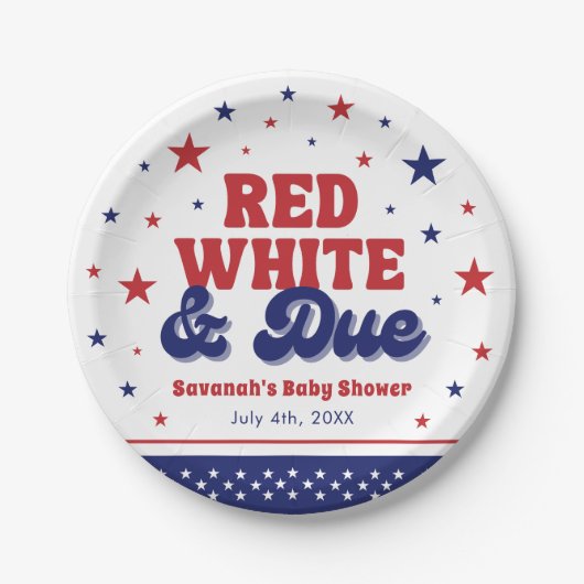 Red, White and Due 4 July Patriotic Baby Shower Pappteller (Vorderseite)