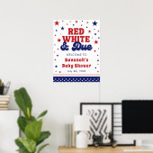 Red, White and Due 4 July Patriotic Baby Shower Poster (Heimbüro)