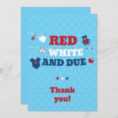 Red White and Due Baby Dusche Kleidung 4. Juli Dankeskarte (Vorne/Hinten)