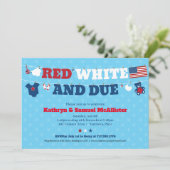 Red White and Due Baby Dusche Kleidung 4. Juli Einladung (Stehend Vorderseite)