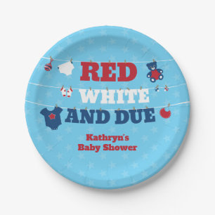 Red White and Due Baby Dusche Kleidung 4. Juli Pappteller
