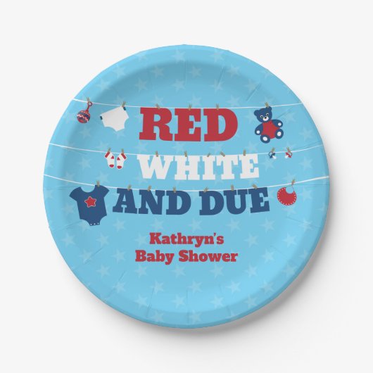 Red White and Due Baby Dusche Kleidung 4. Juli Pappteller (Vorderseite)