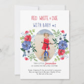 Red White and Due Baby Number 2 Floral Schwangersc Ankündigung (Vorderseite)