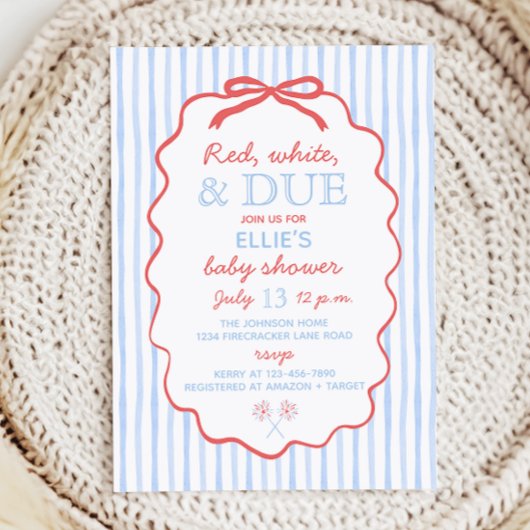 Red White and Due Baby Shower Invitation Einladung