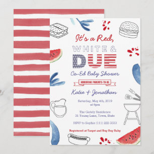 Red White and Due Blue Co-Ed Couples Kinderdusche Einladung
