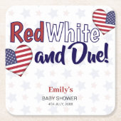 Red White and Due July 4. Patriotic Baby Dusche Rechteckiger Pappuntersetzer (Vorderseite)