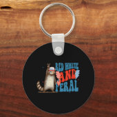 Red White and Feral Funny Trump Raccoon 4. Juli Schlüsselanhänger (Vorderseite)