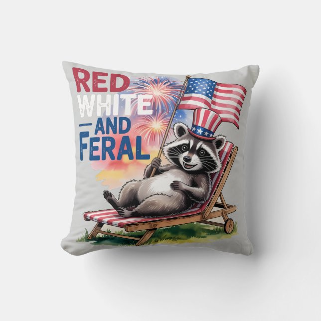 Red White and Ferry Raccoon Kissen (Vorderseite)
