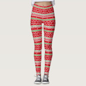 Red White and Green Christmas Holiday Pattern Leggings (Vorderseite)