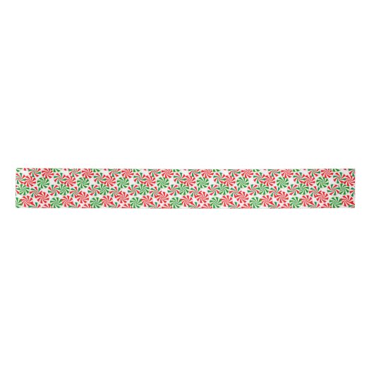 Red White and Green Peppermint Candy Swirl Pattern Satinband (Vorderseite)