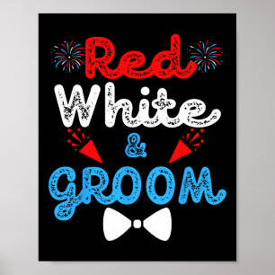 Red White and Groom Funny Wedding Party 4. Juli Poster