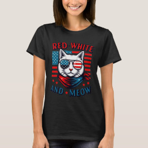 Red White and Meow Cat American Flag 4. Juli T-Shirt