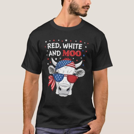 Red White and Moo Patriotic Cow 4th of July Tee (Vorderseite)
