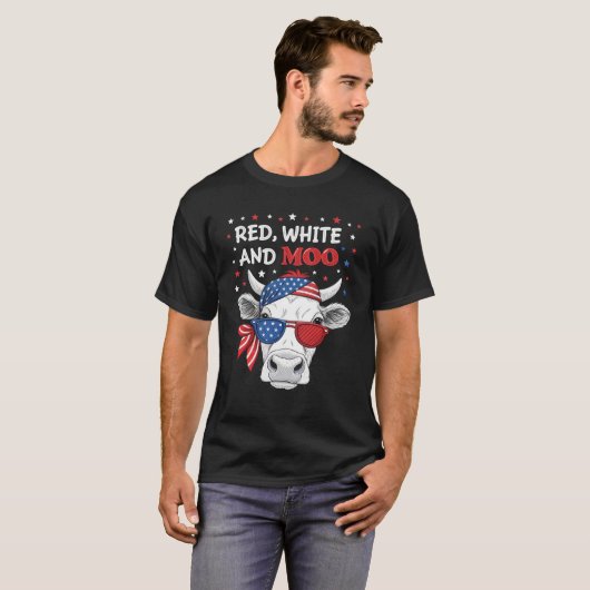 Red White and Moo Patriotic Cow 4th of July Tee (Vorne ganz)