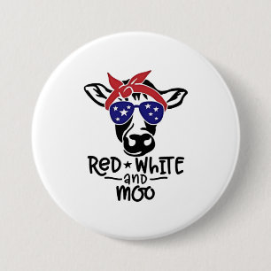 Red White and Moo Patriotic Cow Amerikanische Unab Button