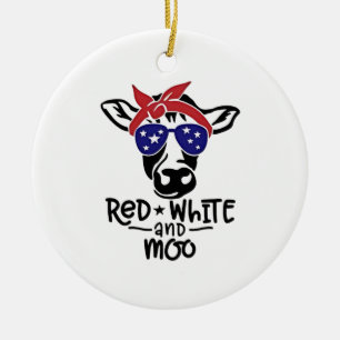 Red White and Moo Patriotic Cow Amerikanische Unab Keramik Ornament