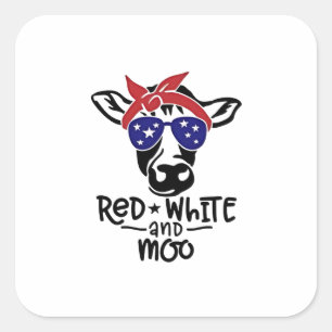 Red White and Moo Patriotic Cow Amerikanische Unab Quadratischer Aufkleber
