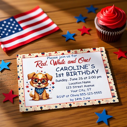 Red White And One Patriotic Puppy Invitation Einladung