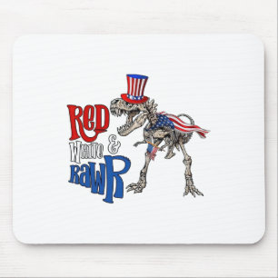 Red White and Rawr Usa Patriotic 4th Of July Dinos Mousepad