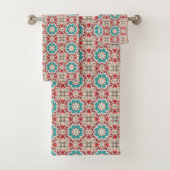 Red White And Teal  Bath Towel Set (Insitu)