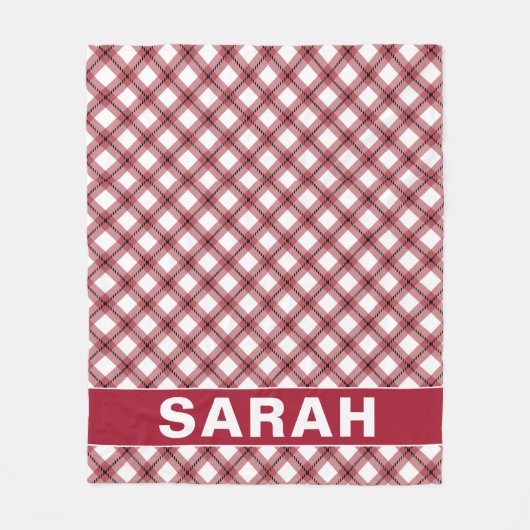 Red & White Argyle Plaid Custom Name Fleecedecke (Vorderseite)