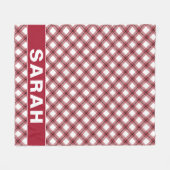 Red & White Argyle Plaid Custom Name Fleecedecke (Vorderseite (Horizontal))