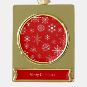 Red & White Assorted Weihnachtsschneeflocken Muste Banner-Ornament Gold