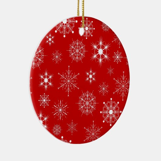 Red & White Assorted Weihnachtsschneeflocken Muste Keramikornament (Rechts)