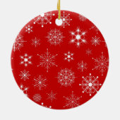 Red & White Assorted Weihnachtsschneeflocken Muste Keramikornament (Hinten)