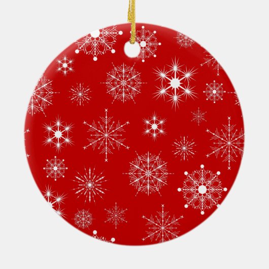 Red & White Assorted Weihnachtsschneeflocken Muste Keramikornament (Hinten)