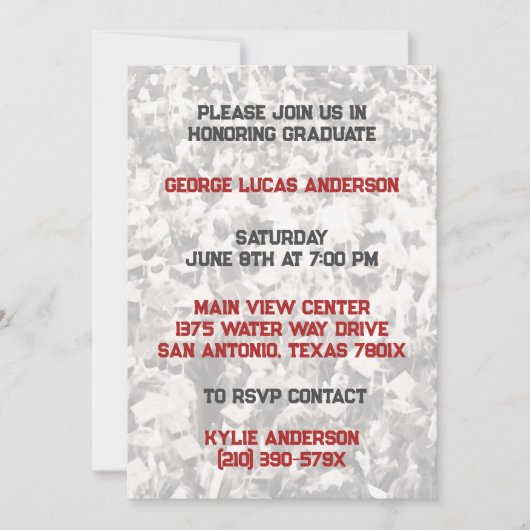 Red White Athlete Abschluss Einladung (Vorderseite)